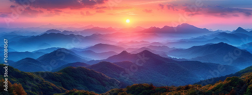 Sunrise in the mountains. Created with Ai