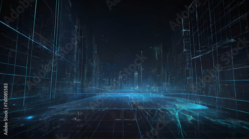 Abstract Virtual Reality neon city, level design, world construction. AR, VR concept. Digital world. Feature Technology, Innovation. Template, backdrop. generative.ai