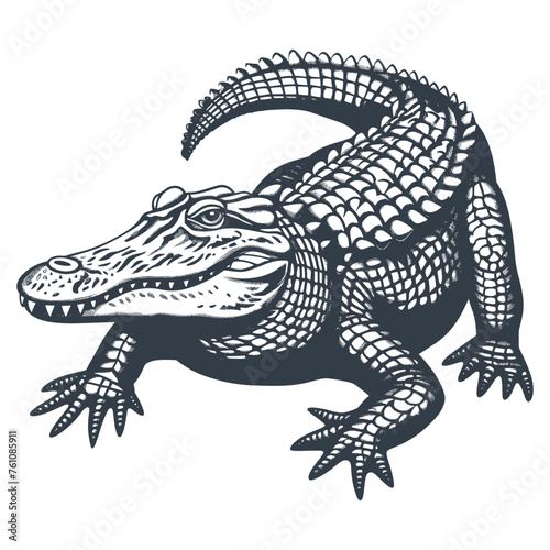 Crocodile woodcut style drawing vector illustration