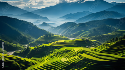 Telephoto View: Sapa's Terraced Fields - A Tapestry of Texture & Color photo