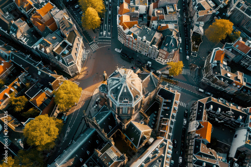 Famous architectural landmarks of Amsterdam captured from a drone