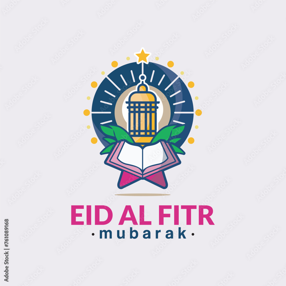Fototapeta premium business logo design eid fitr logo wtih quran or book and lantern