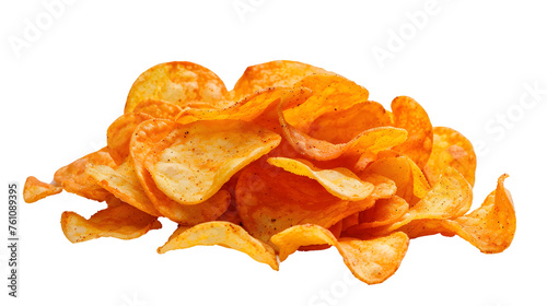 Paprika flavored potato chips isolated on white, side view