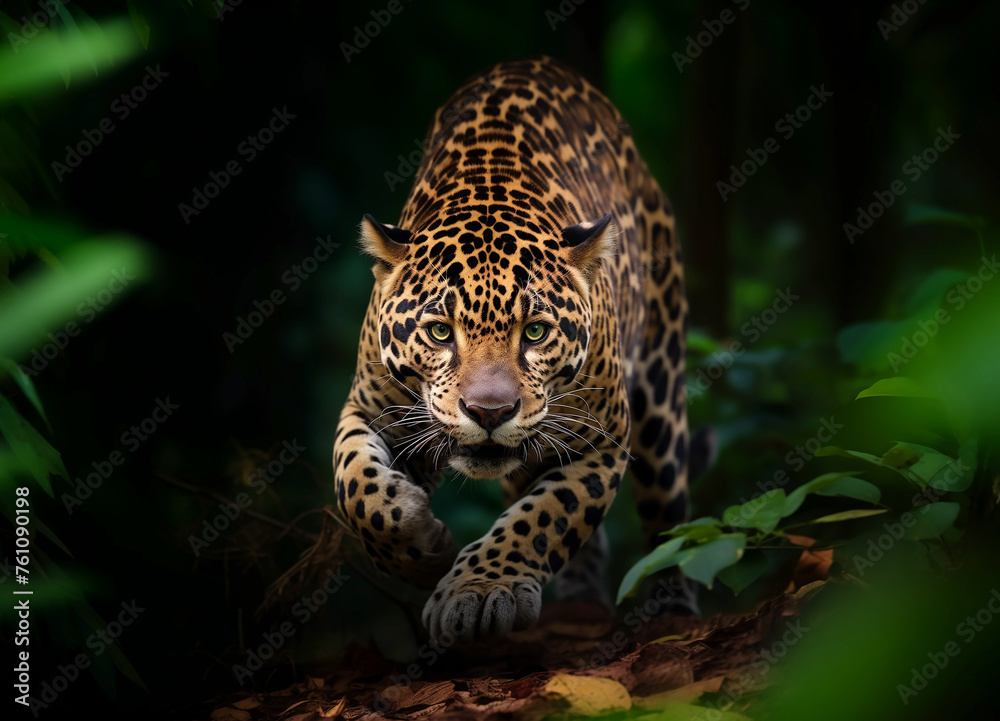Fototapeta premium jaguar in the dark forest