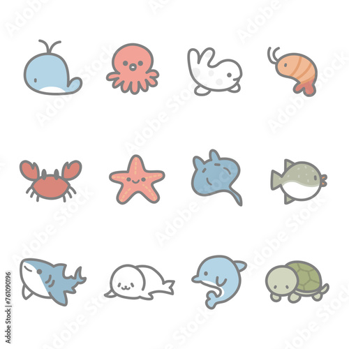 Set of sea animals