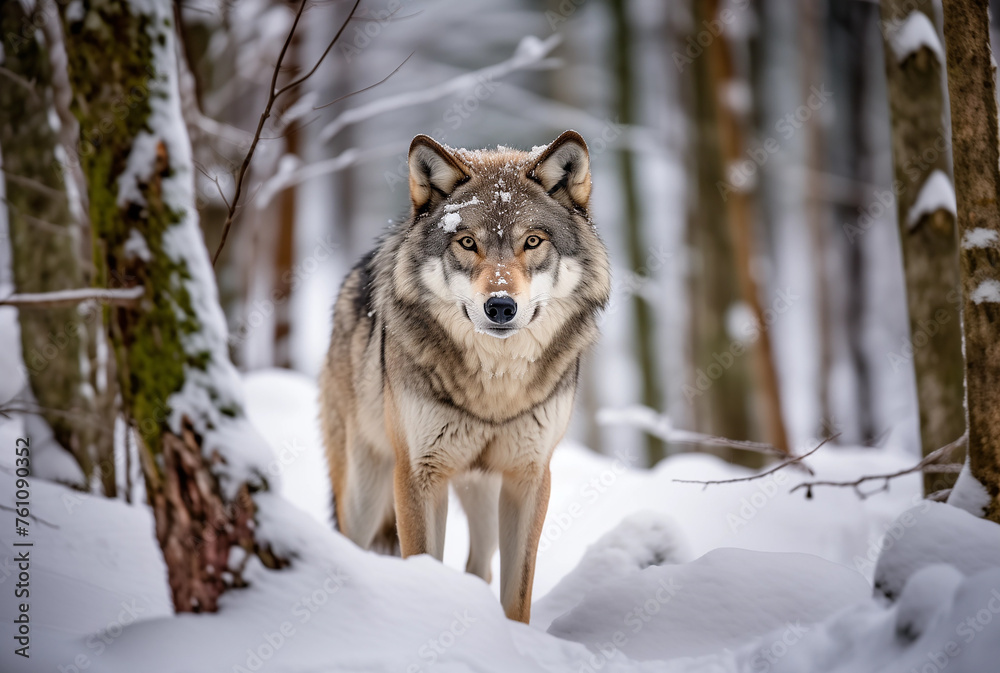 Obraz premium canadian wolf in winter forest