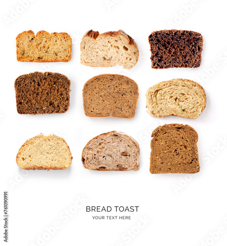 Creative layout made of breads on the white background. Flat lay. Food concept.
