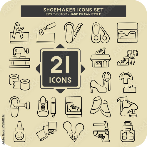 Icon Set Shoemaker. related to Shoes symbol. hand drawn style. simple design editable. simple illustration