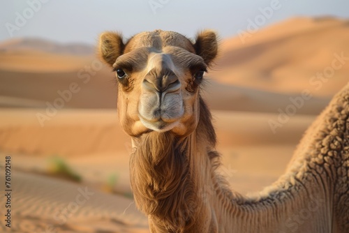 A portrait of a camel in a natural setting