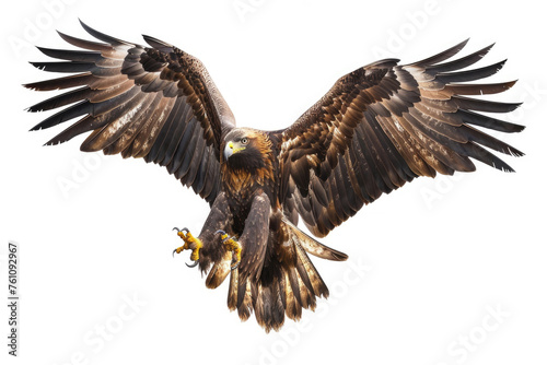 A majestic Golden Eagle in flight against a pure white backdrop © Veniamin Kraskov