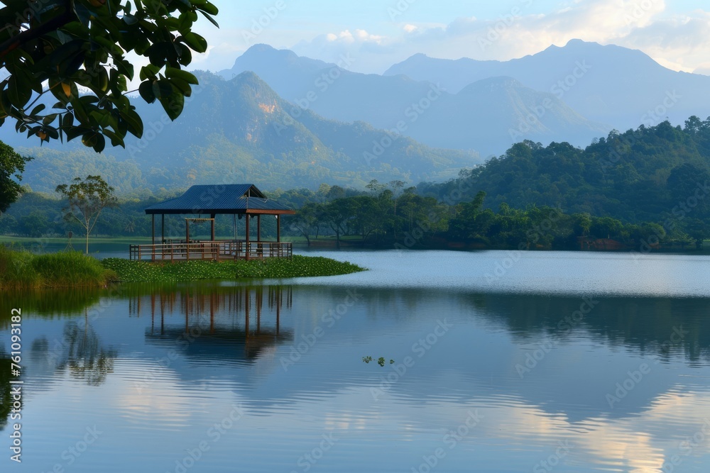 Unwind amidst the tranquil setting of a serene lake surrounded by majestic mountains with a nature background, reflecting the calmness of the natural world, Generative AI Unwind amidst the tranquil setting of a serene lake surrounded by majestic mountains with a nature background, reflecting the calmness of the natural world, Generative AI