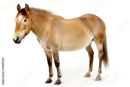 A portrait of a Przewalski's horse in a studio setting, isolated on a white background