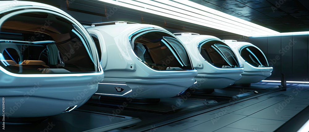 A futuristic interpretation of cryo pods in a sleek and minimalist design