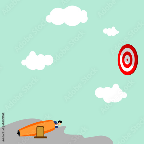 The vector of the person is in a cannon which shows he is determined to do something for a purpose, suitable for business presentations