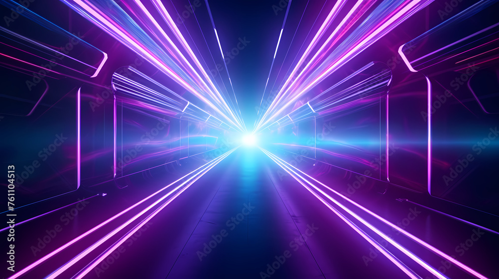 Corridor features vibrant neon lights and futuristic design Corridor features vibrant neon lights and futuristic design