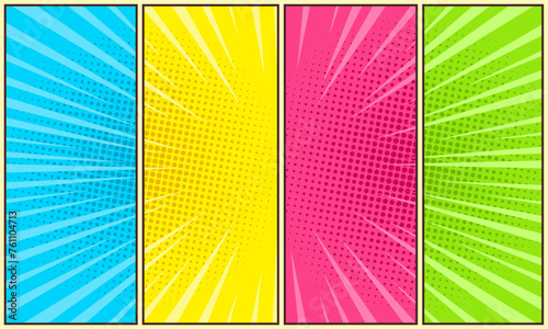 Colorful comic panel background with halftone effect