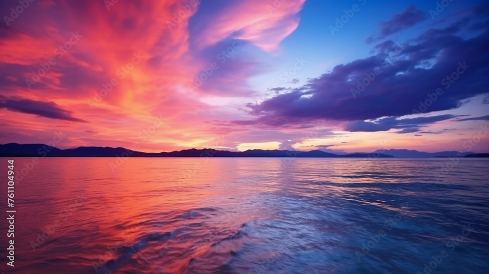 Tropical colorful dramatic sunset with cloudy sky background