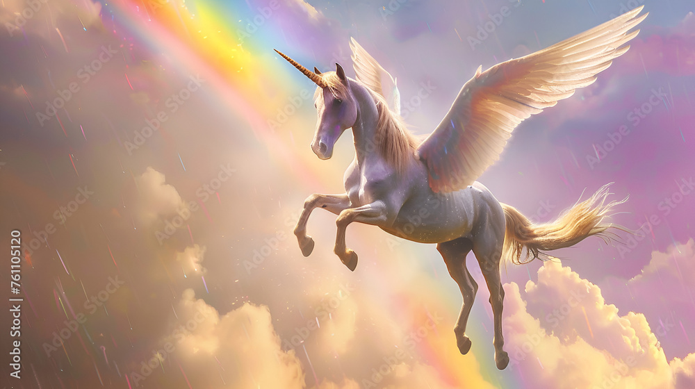 Artistic Style Unicorns with Wings Flying Over A Rainbow Aspect 16:9 Perfect for Print on Demand Artwork Merchandise Artistic Style Unicorns with Wings Flying Over A Rainbow Aspect 16:9 Perfect for Print on Demand Artwork Merchandise
