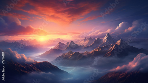beautiful view above cloudscape and mountains