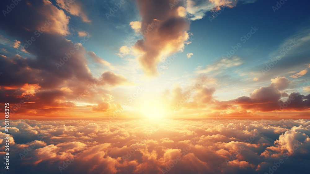 Fototapeta premium Sunset sky shining through clouds scenic