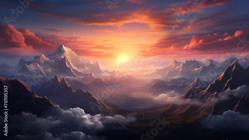 Sunrise over mountains landscape