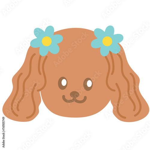 Cute puppy with flower for summer elements, birthday card, icons, logo, dogs, pet, pet shop, vet, pet food, animal sticker, cartoon character, plush toy, doll, pastel patches, print, sticker photo