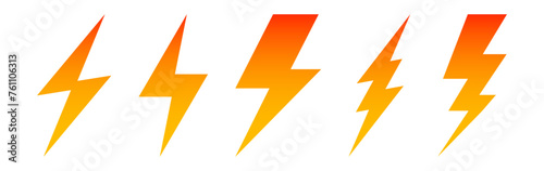 flash thunder power icon set, flash lightning bolt icon with thunder bolt collection - Electric power icon symbol - Power energy icon sign photo