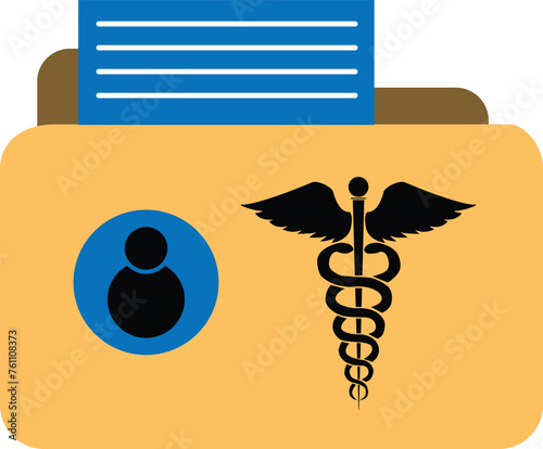 Medical records icon. Caduceus and personal health record imagery sign. Medical folder with patient history file symbol.  Medical report logo.flat style.