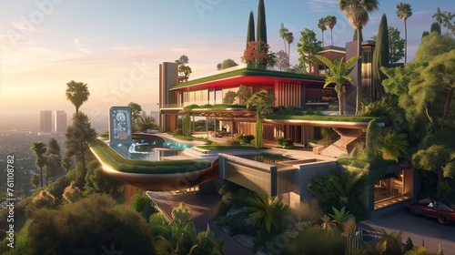 An ultra-modern American retro-futuristic mansion  © MuhammadHamza