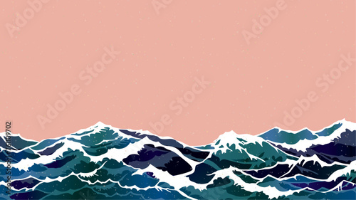 海　波のある和風背景イラスト