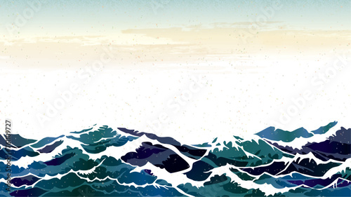 海　波のある和風背景イラスト