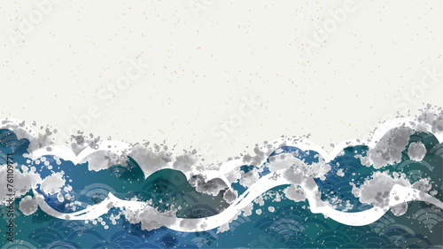 海　波のある和風背景イラスト