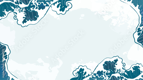 海　波のある和風背景イラスト