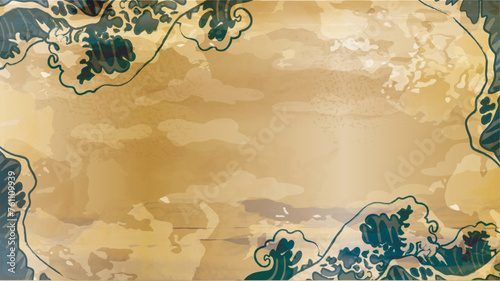 海　波のある和風背景イラスト