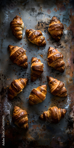 Croissants recémassados com textura dourada e flocada photo