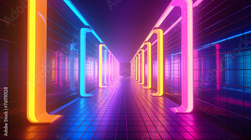 Corridor features vibrant neon lights and futuristic design