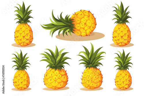 Set of pineapple in various styles