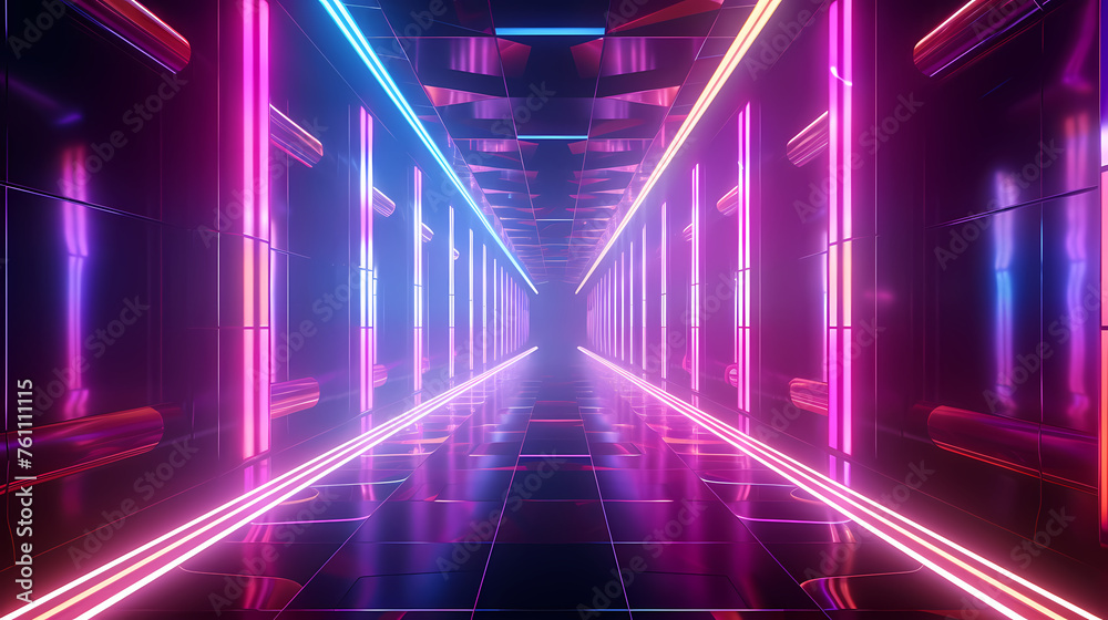 Futuristic empty neon corridor model Futuristic empty neon corridor model
