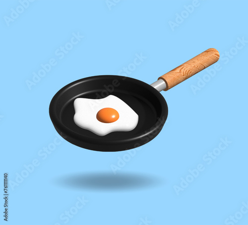 Pan Frying with fries eggs, 3d illustration