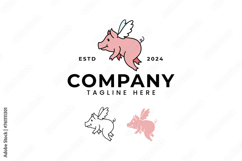 pig flying with wings cartoon logo design for animal food farm restaurant company business pig flying with wings cartoon logo design for animal food farm restaurant company business