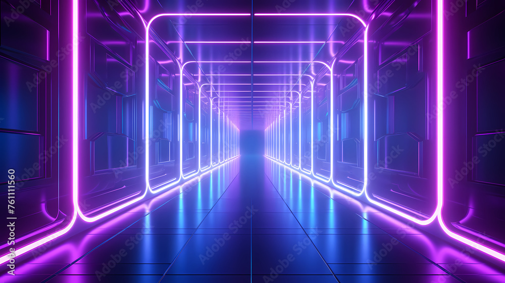 Futuristic empty neon corridor model Futuristic empty neon corridor model