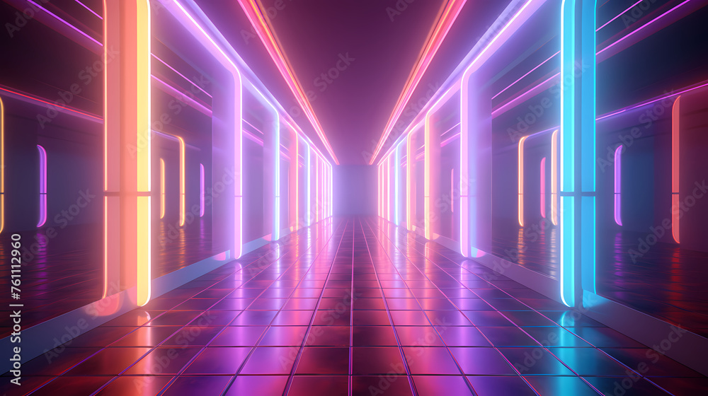 Futuristic empty neon corridor model Futuristic empty neon corridor model