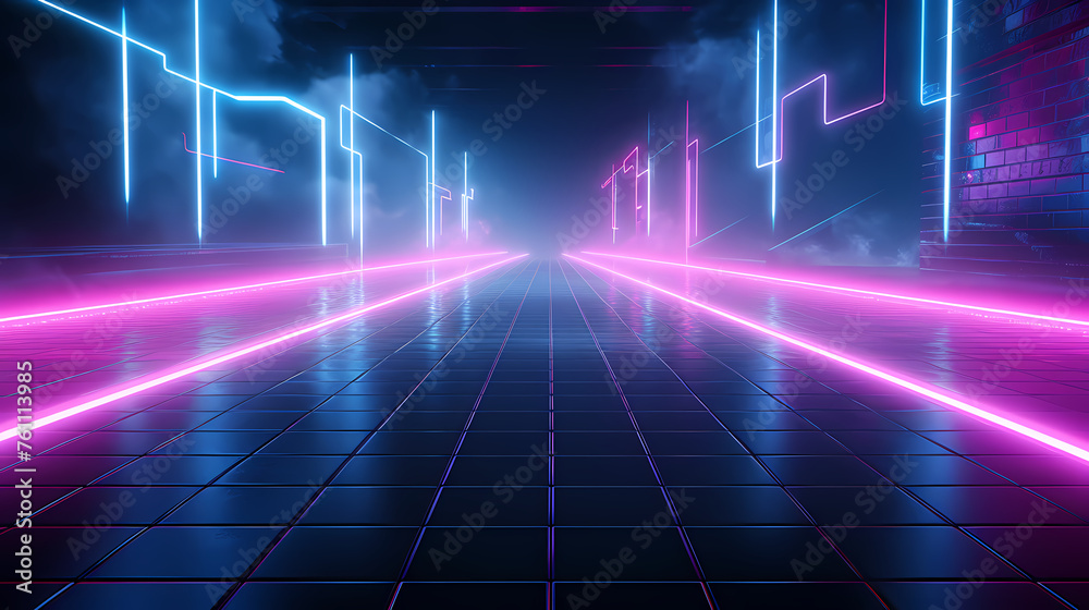 Futuristic empty neon corridor model Futuristic empty neon corridor model