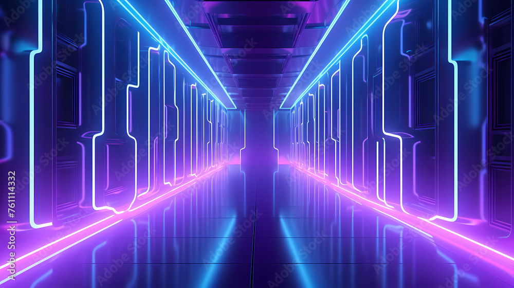 Futuristic empty neon corridor model Futuristic empty neon corridor model