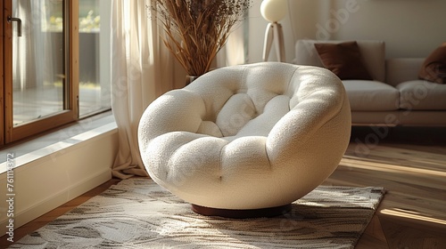 Amidst the clean and airy ambiance of a modern living room a stylish chair stands out against a whitewall
