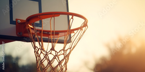 basketball hoop against sky, Beautiful basketball ring Sport and healthy lifestyle, Basketball hoop and ball on basketball court at sunset sport background,Generative AI