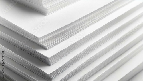 3D illustration of close-up texture background of stacks of white paper sheets. 