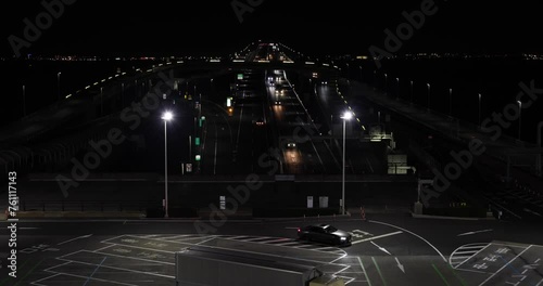 A night traffic jam on the highway at Tokyo bay area in Chiba tilt down photo