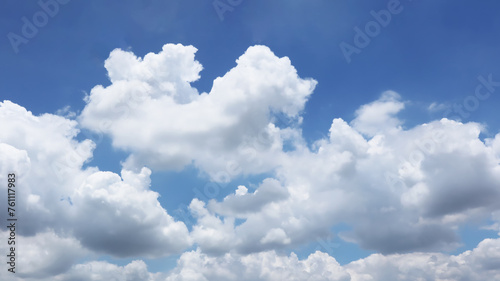 Dramatic atmosphere panorama view of beautiful blue sky and texture of white clouds on morning tropical summer season.