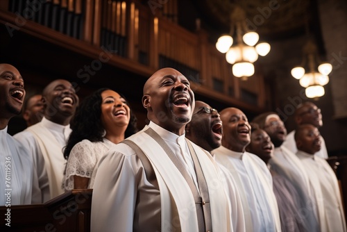 Gospel choir at African-American black church photo